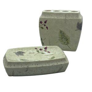 Kohls Falling Leaves Soap Dish & Toothbrush‎ Holder Set SKL Resin